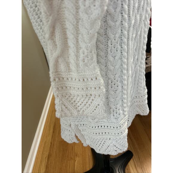 The Irish Store Women's Wool Sweater mixed Cable Knit tunic slits Ivory Size m - Picture 5 of 16